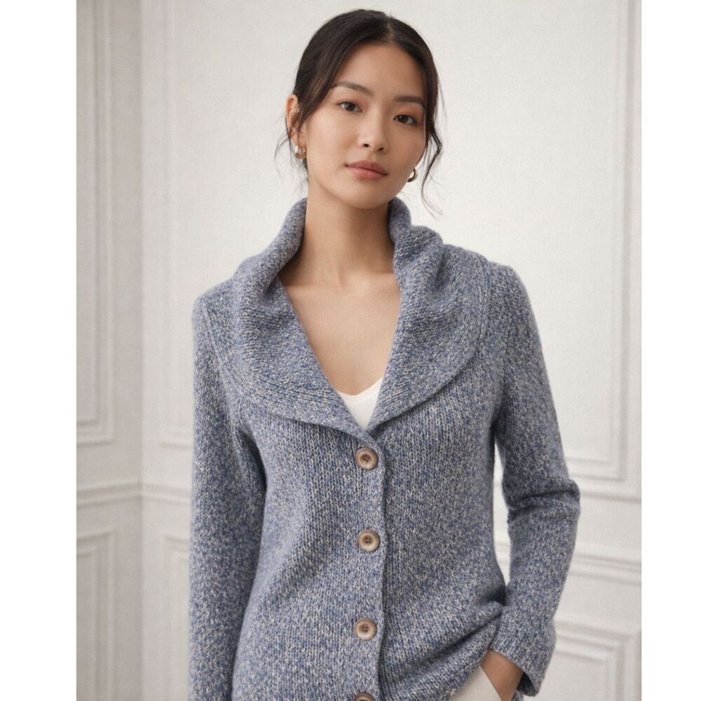Vintage Anthropologie Sleeping On Snow Blue Wool Collared Grandpa Cardigan L